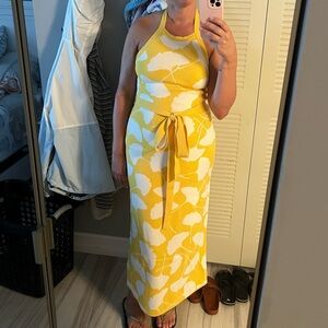 DVF target women’s halter tie sweaterknit yellow midi dress